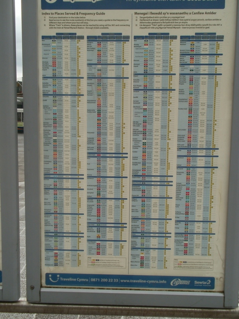 A full list of places served, the route numbers, and their departure bays
